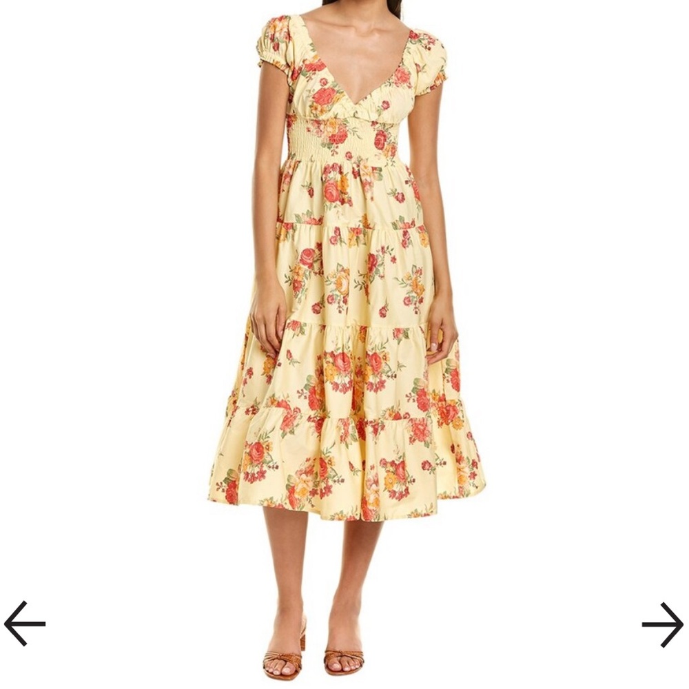 DANIELLE BERNSTEIN Yellow Floral Maxi Dress with Pink/Orange Blooms